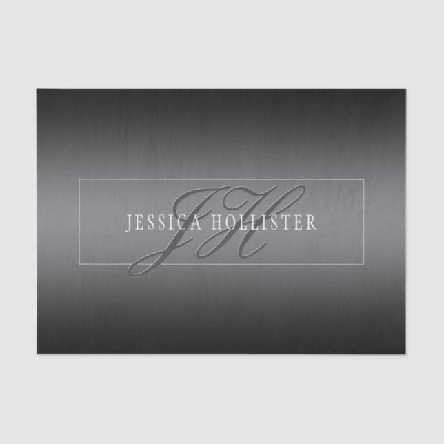 Papier Mousseline Nom élégant et Initiales monogrammes | Noir et gri (Recto)
