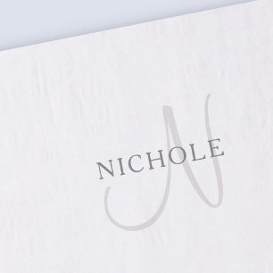 Papier Mousseline Nom élégant Monogramme Blanc et gris