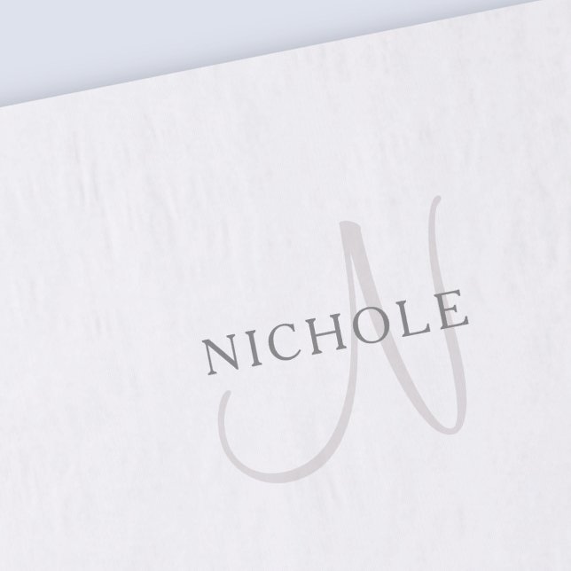 Papier Mousseline Nom élégant Monogramme | Blanc et gris (Créateur téléchargé)
