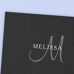 Papier Mousseline Nom élégant Monogramme Blanc noir et gris