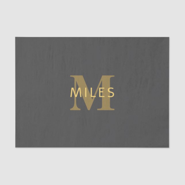 Papier Mousseline Nom et monogramme élégant | Or et gris foncé (Recto)