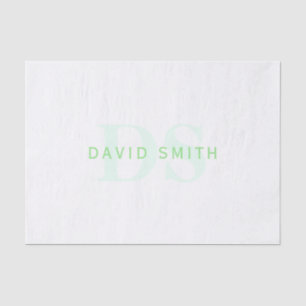 Papier Mousseline Nom et monogramme modernes Vert et blanc