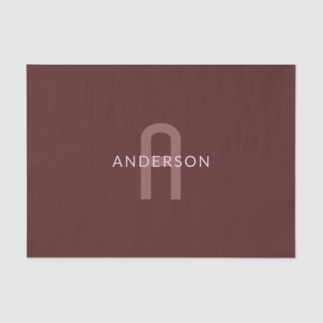 Papier Mousseline Nom Monogramme d'apparence moderne | Rouge marron (Recto)
