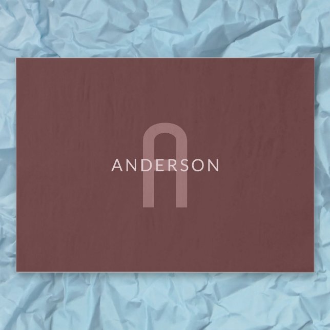 Papier Mousseline Nom Monogrammé Moderne | Rouge Marron (Créateur téléchargé)