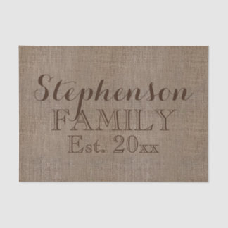 Papier Mousseline Nom personnalisé Burlap Rustique Print