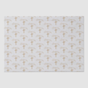 Papier Mousseline Nom personnalisé Gold Cross Christening Baptême