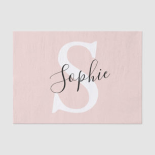 Papier Mousseline Nom personnalisé moderne Monogram Pastel Rose