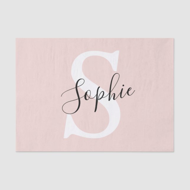 Papier Mousseline Nom personnalisé moderne Monogram Pastel Rose (Recto)