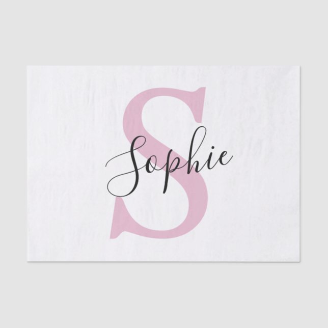 Papier Mousseline Nom personnalisé moderne Monogramme rose (Recto)