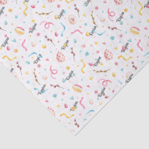 Papier Mousseline Nom sur motif printanier de Pâques aux pastels fes