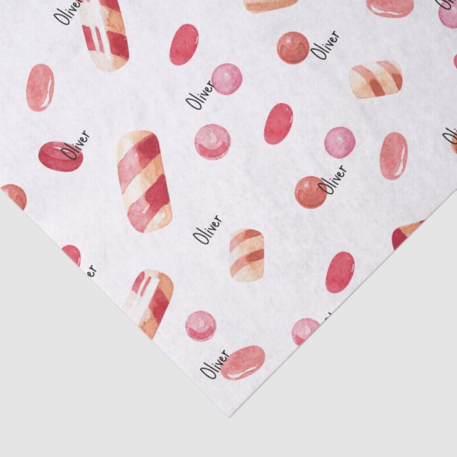 Papier Mousseline Nom, Tissue Paper (3) Valentine Motif de bonbons (Détail)