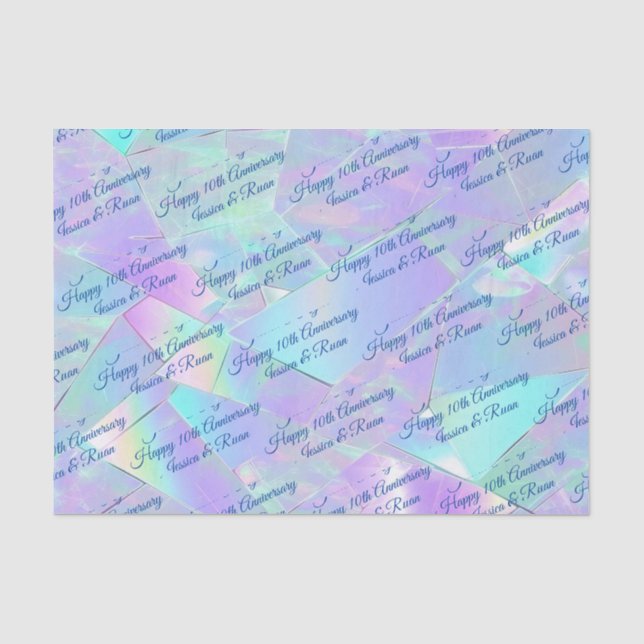 Papier Mousseline Noms Chaque Année Anniversaire Bleu Script Iridesc (Recto)