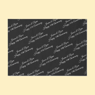 Papier Mousseline Noms et Anniversaire Année, Script blanc, noir