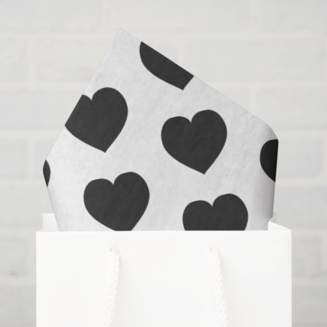 Papier Mousseline Notes d'amour à cœur noir Chagrin (Sac cadeau)