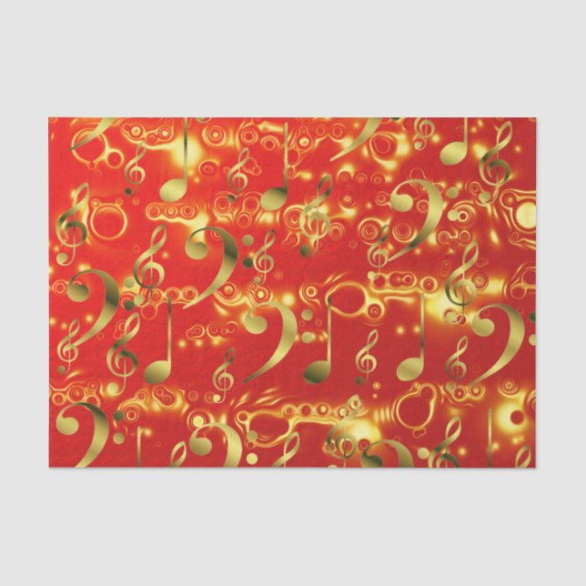 Papier Mousseline notes de musique dorées en rouge (Recto)