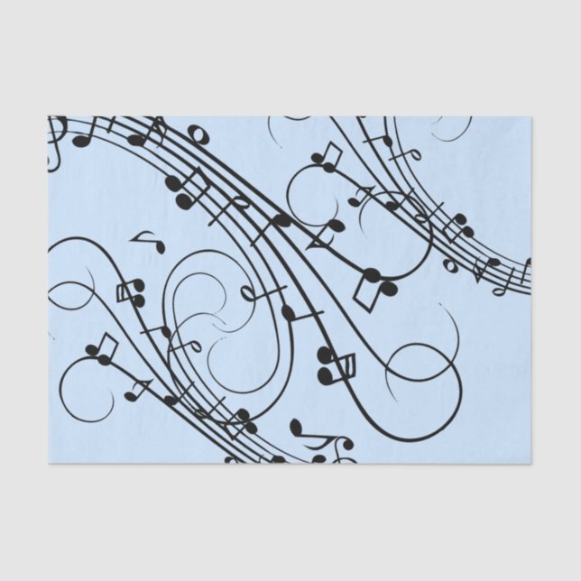 Papier Mousseline Notes de musique fantaisie Bleu (Recto)