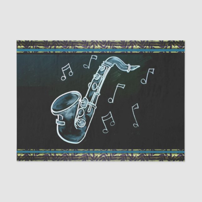Papier Mousseline Notes de saxophone et de musique (Recto)
