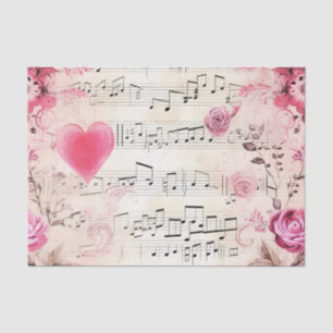 Papier Mousseline Notes musicales et design Vintage Rose