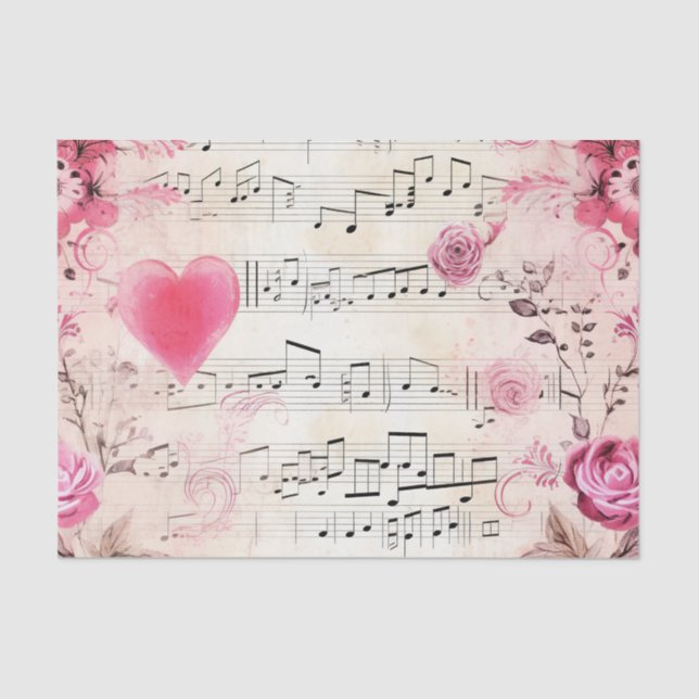 Papier Mousseline Notes musicales et design Vintage Rose (Recto)