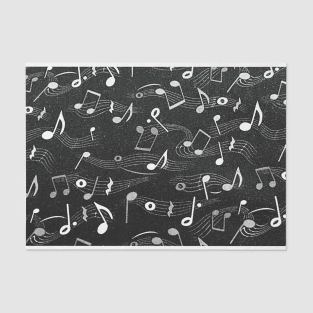 Papier Mousseline Notes musicales Musicien Noir Blanc Découpage (Recto)