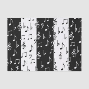 Papier Mousseline Notes musicales noires et blanches - Papier de tis