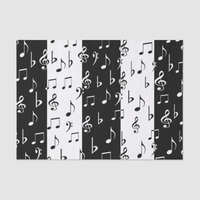 Papier Mousseline Notes musicales noires et blanches - Papier de tis (Recto)