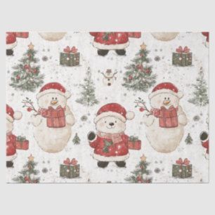 Papier Mousseline Nounours mignon et Père Noël sur fond blanc (2)