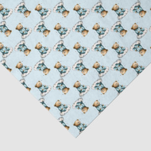 Papier Mousseline Nounours ours en peluche sur un nuage en pyjama bl