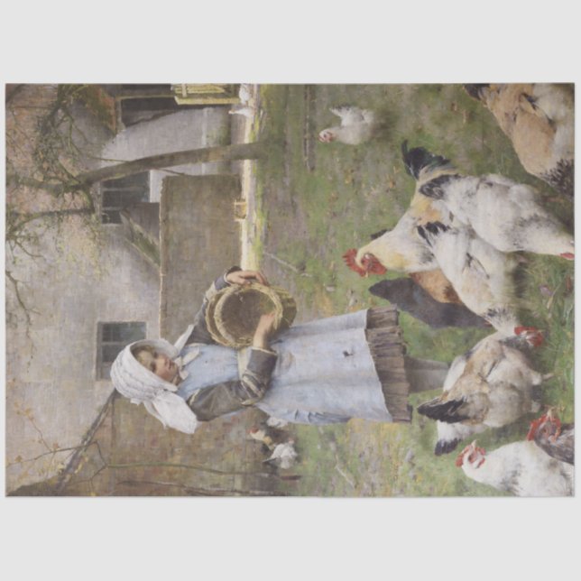 Papier Mousseline Nourrir les poulets (par Walter Frederick Osborne) (Recto)