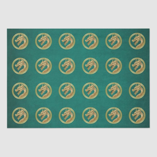 Papier Mousseline Nouvel An chinois 2024-Dragon-Vert et Or- (Recto)