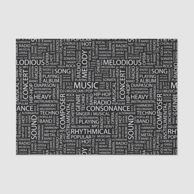 Papier Mousseline Nuage de mot de motif de MUSIQUE (Recto)