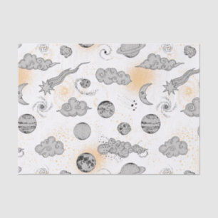 Papier Mousseline Nuages planètes tournant étoiles étoile noir blanc