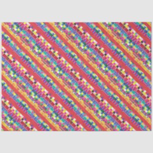 Papier Mousseline nuances rouges, bandes et pixels colorés