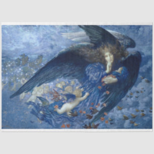 Papier Mousseline Nuit avec son Train des Etoiles (Ange avec Cherubs