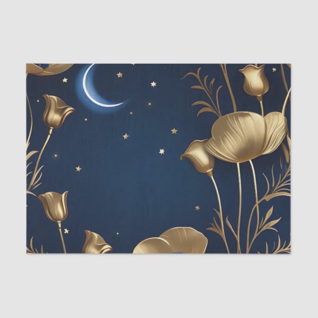 Papier Mousseline Nuit étoilée avec Gold Crescent Moon (Recto)