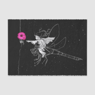 Papier Mousseline Nuit fée avec Fleur rose
