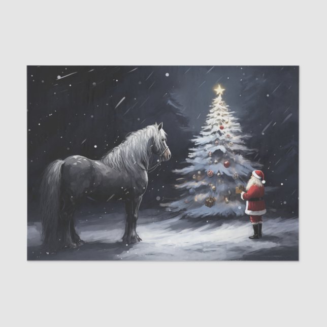 Papier Mousseline Nuit silencieuse - Beau cheval et Noël Père Noël (Recto)