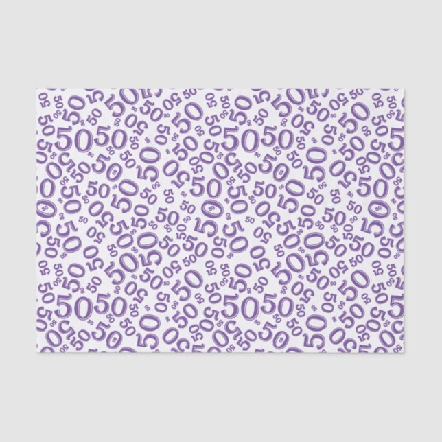 Papier Mousseline Numéro 50e anniversaire Motif violet et blanc (Recto)