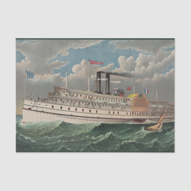 Papier Mousseline NY Voyage Grand Paddlewheel Bateau à vapeur Le Pèl (Recto)