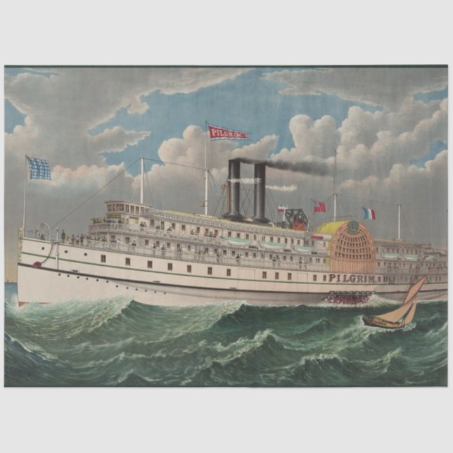 Papier Mousseline NY Voyage Grand Paddlewheel Bateau à vapeur Le Pèl (Recto)