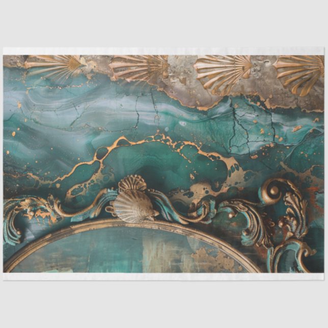 Papier Mousseline Océan Abstrait et coquilles, Art multimédia mixte (Recto)
