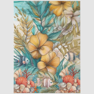 Papier Mousseline Océan Vintage Whimsical Floral & Poisson