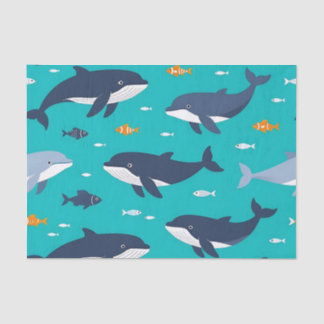 Papier Mousseline Ocean Whales Dolphins Pattern