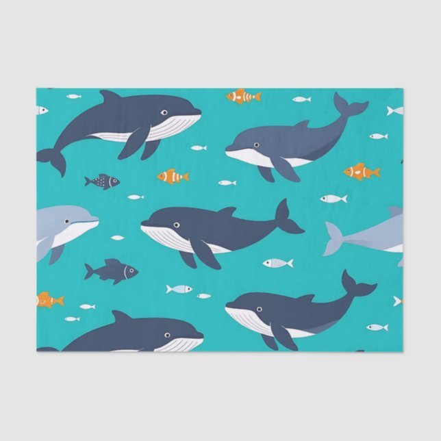 Papier Mousseline Ocean Whales Dolphins Pattern (Recto)