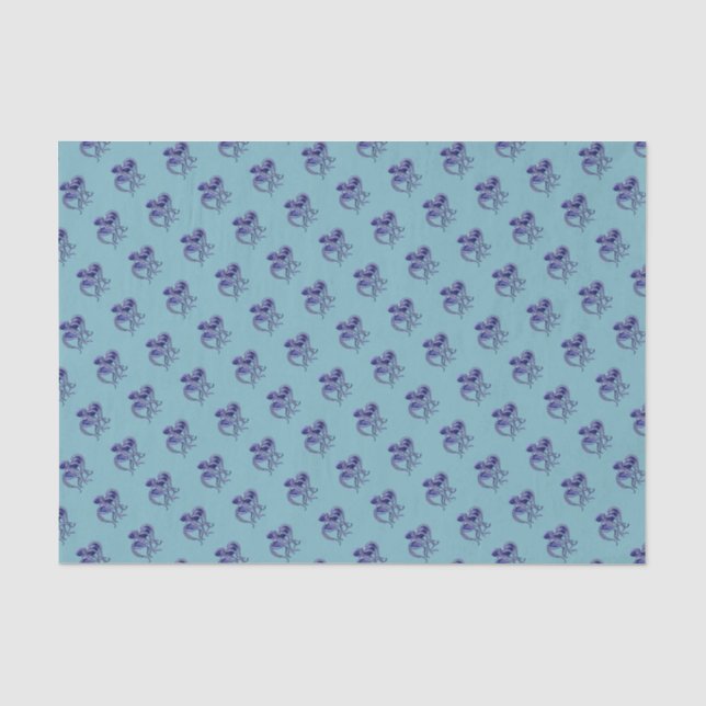 Papier Mousseline Octopus bleu et blanc (Recto)