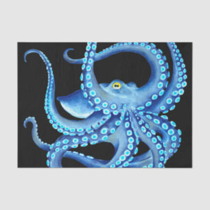 Papier Mousseline Octopus bleu noir
