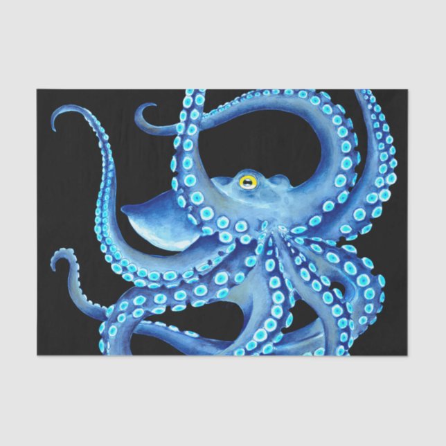 Papier Mousseline Octopus bleu noir (Recto)