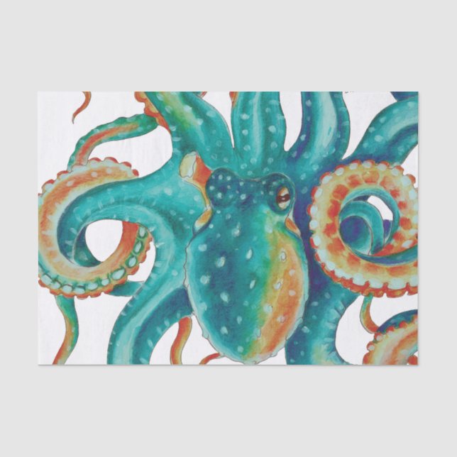 Papier Mousseline Octopus Teal (Recto)