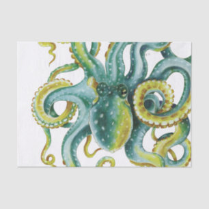 Papier Mousseline Octopus Vert aquarelle Art