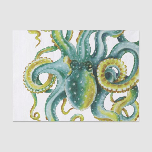 Papier Mousseline Octopus Vert aquarelle Art (Recto)